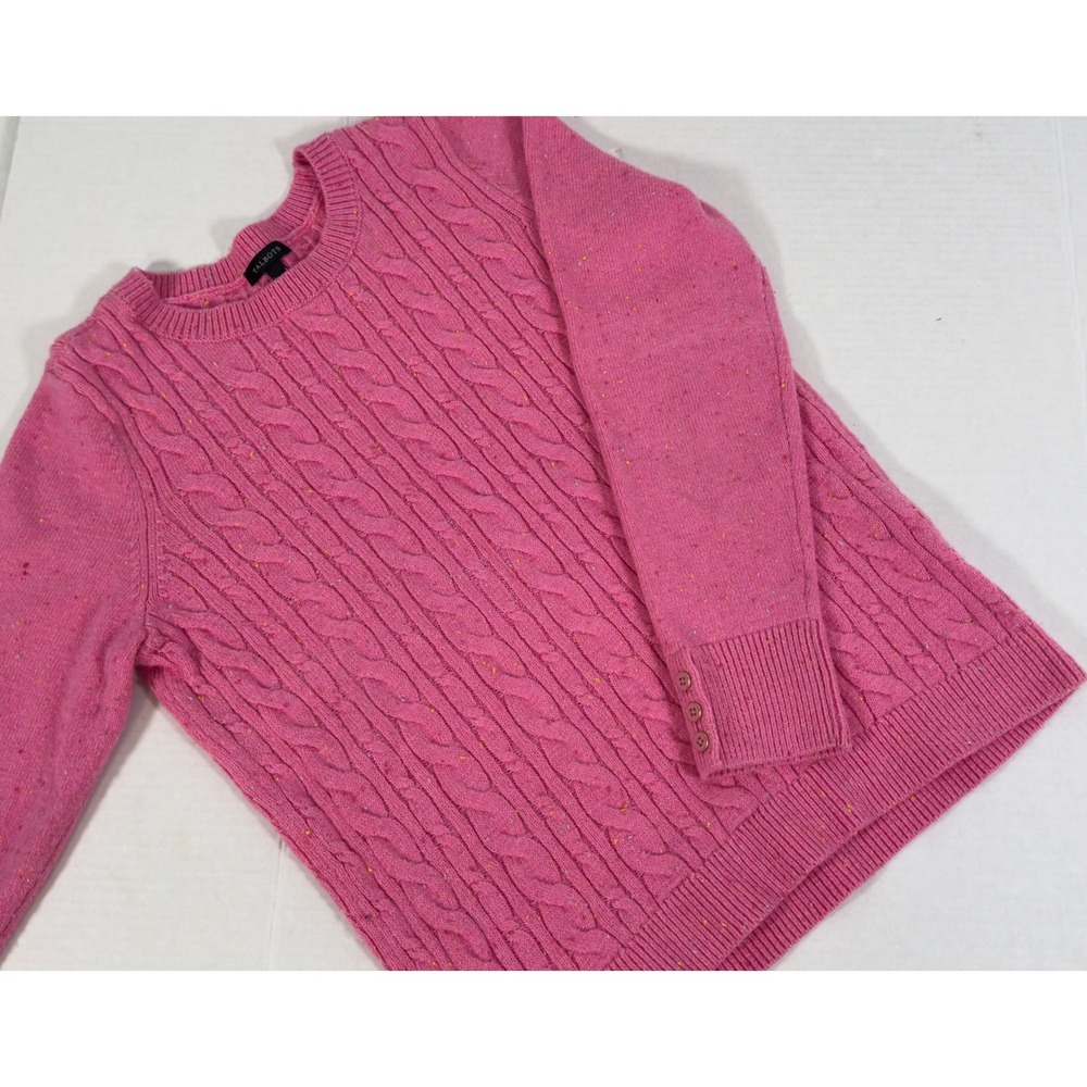 Talbots Cable Knit Confetti Sweater Barbie Pink M Button Cuff Barbie Preppy
